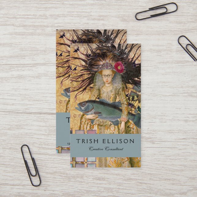 Vintage Pisces Woman Gothic Classic  Business Card (Front/Back In Situ)