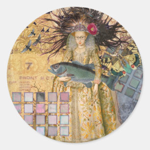Vintage Pisces Woman Gothic Classic  Round Sticker