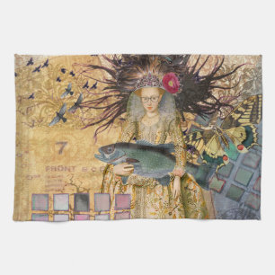 Vintage Pisces Woman Gothic Classic  Tea Towel