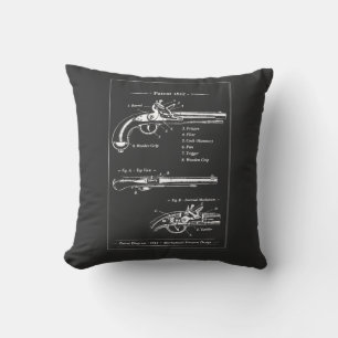 Vintage pistol patent blueprint cushion