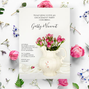 Vintage Pitcher and Pink Roses Engagement Party Invitation