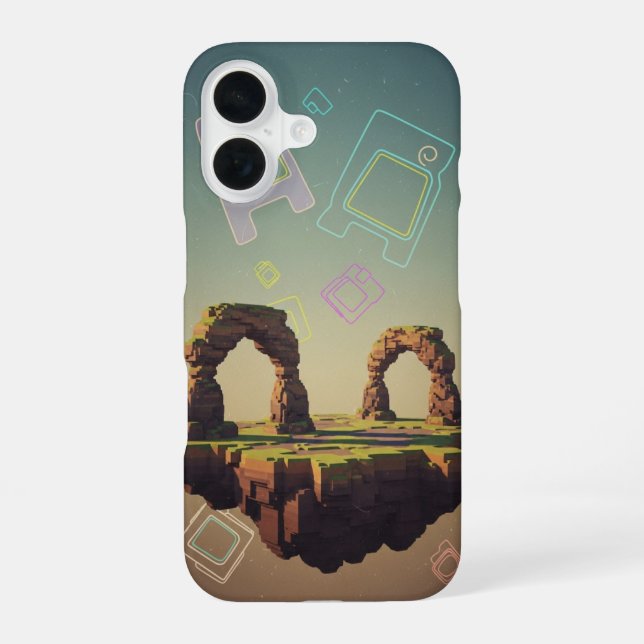 Vintage Pixel-Arcade Fantasy Plateau iPhone 16 Case (Back)