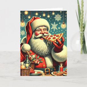Vintage Pizza Santa Claus Holiday Card
