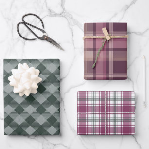 Vintage Plaid Checkered Pattern Festive Colors Wrapping Paper Sheet