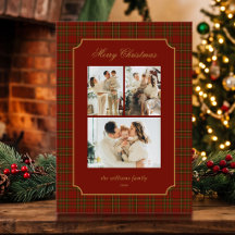 Vintage Plaid Four Photo Christmas