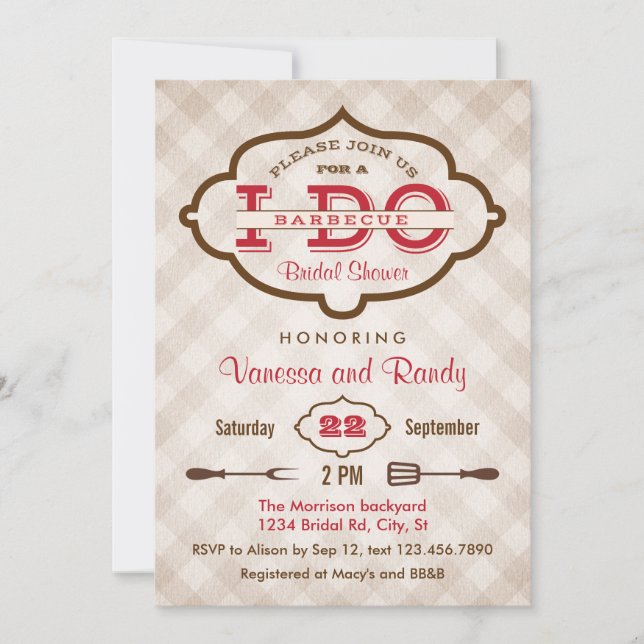 Vintage Plaid I Do BBQ Bridal Shower Invitation (Front)