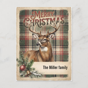 Vintage Plaid Majestic Buck Custom Christmas Holiday Postcard