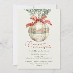 Vintage Plaid Ornament Christmas Exchange Party Invitation