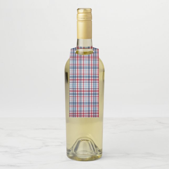 Vintage, plaid red white blue pattern  bottle tag (On Bottle)