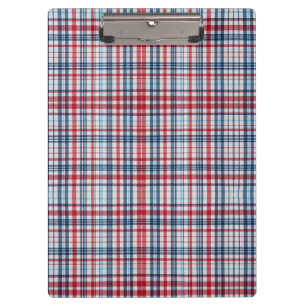 Vintage, plaid red white blue pattern clipboard