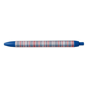Vintage, plaid red white blue pattern  ink pen