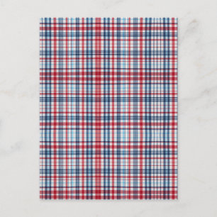 Vintage, plaid red white blue pattern invitation postcard