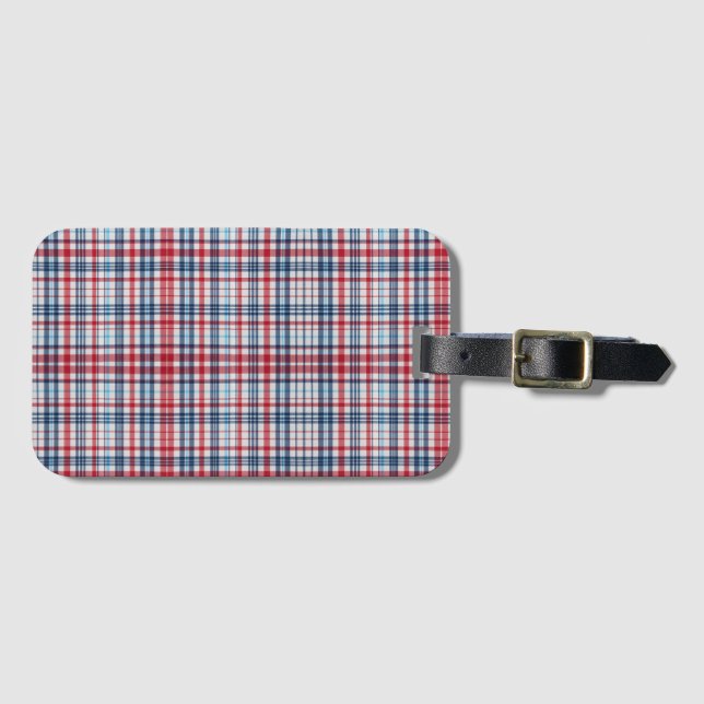 Vintage, plaid red white blue pattern  luggage tag (Front Horizontal)