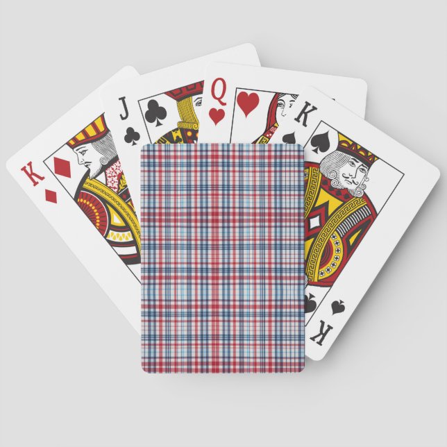 Vintage, plaid red white blue pattern  playing cards (Back)