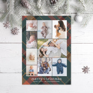 Vintage Plaid Retro Merry Christmas Collage Photo Holiday Card