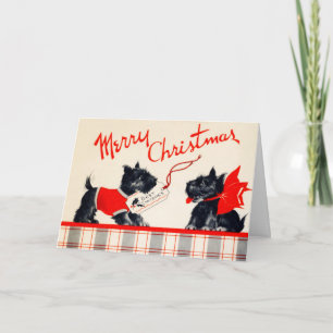 Vintage Plaid Scotty Dogs Merry Christmas Holiday Card