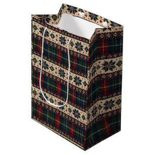 Vintage Plaid & Snowflake Christmas Gift Bag