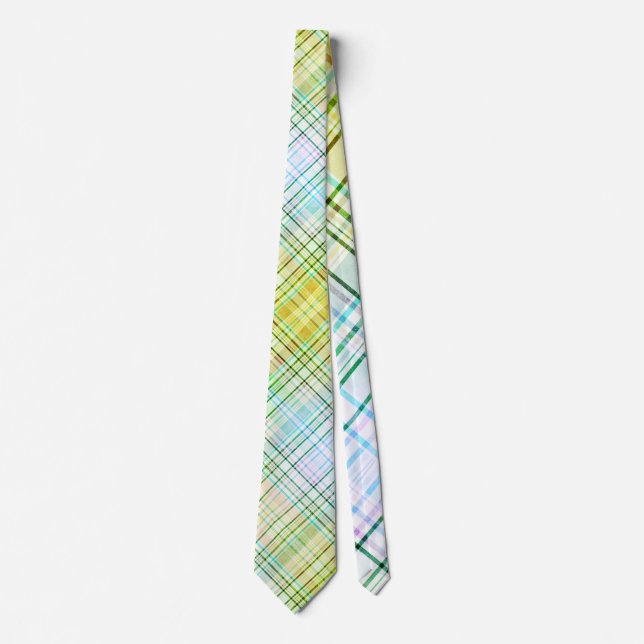 Vintage Plaid Spring Wedding Pink Yellow Pastel Tie (Front)