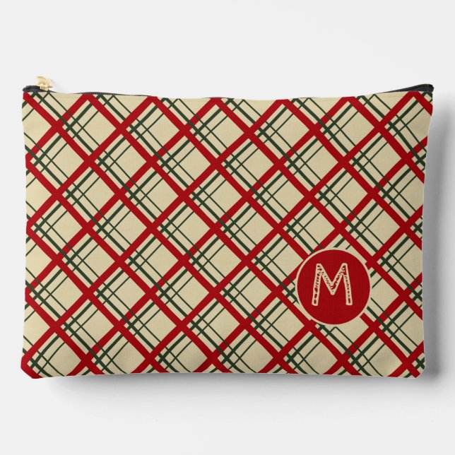 Vintage Plaid Tartan Monogram Design Accessory Pouch (Front)