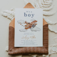 Vintage Plane Baby Shower Invitation | Baby Boy