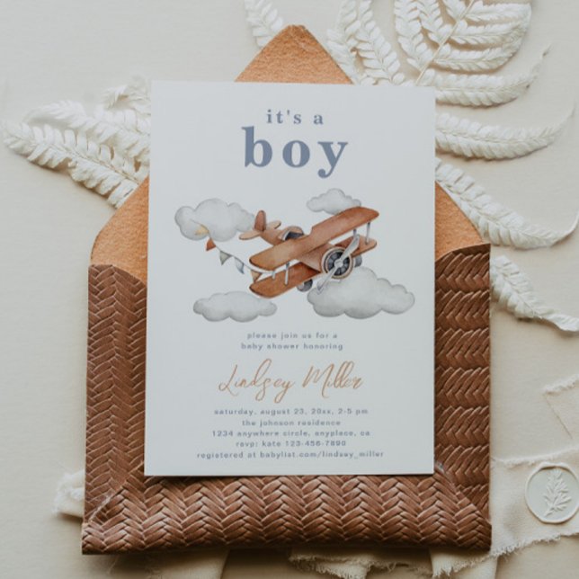 Vintage Plane Baby Shower Invitation | Baby Boy (Creator Uploaded)