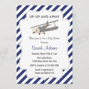 Vintage Plane Baby Shower Invitation Blue
