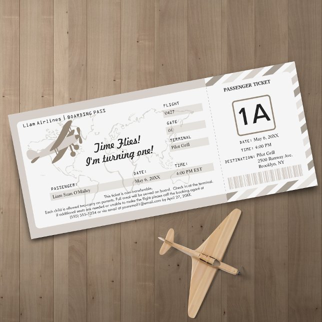 Vintage Plane Birthday Boarding Pass Ticket Invitation (Creator Uploaded)