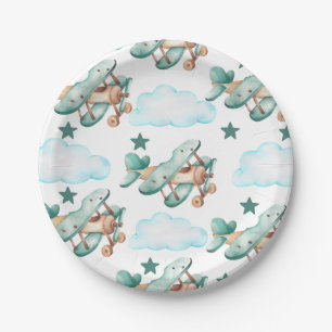 Vintage Plane Birthday Invitation Time Flies   Paper Plate