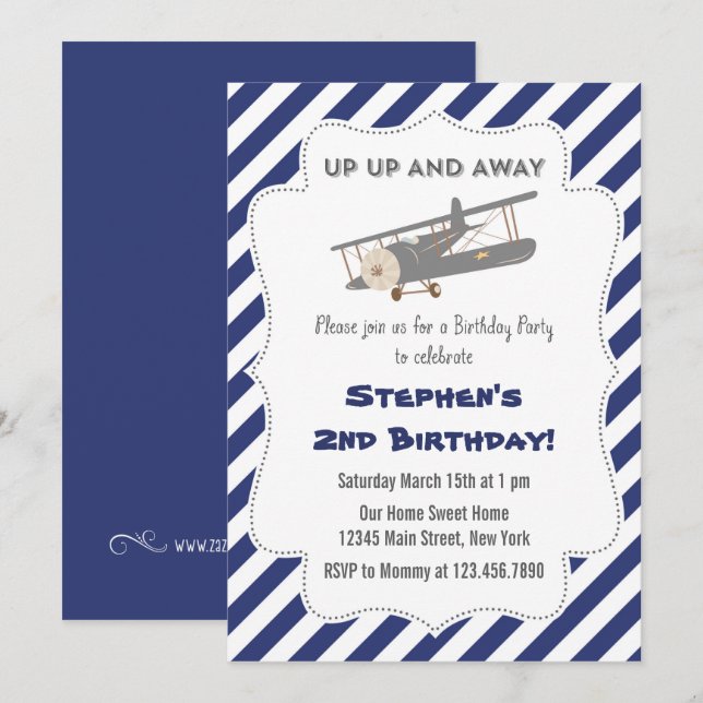 Vintage Plane Birthday Party Invitation (Front/Back)
