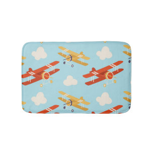 Vintage Planes Clouds Background Pattern Bath Mat