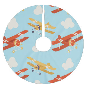 Vintage Planes Clouds Background Pattern Brushed Polyester Tree Skirt