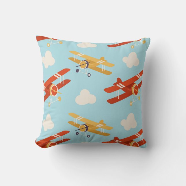 Vintage Planes Clouds Background Pattern Cushion (Front)