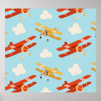 Vintage Planes Clouds Background Pattern