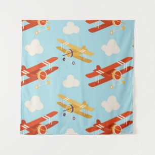 Vintage Planes Clouds Background Pattern Tapestry