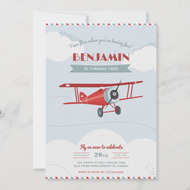 Vintage Planes Invitation for Birthday Party Retro (Front)
