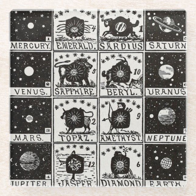 Vintage Planetary Occu Gem Astrology Chart Coaster (Front)