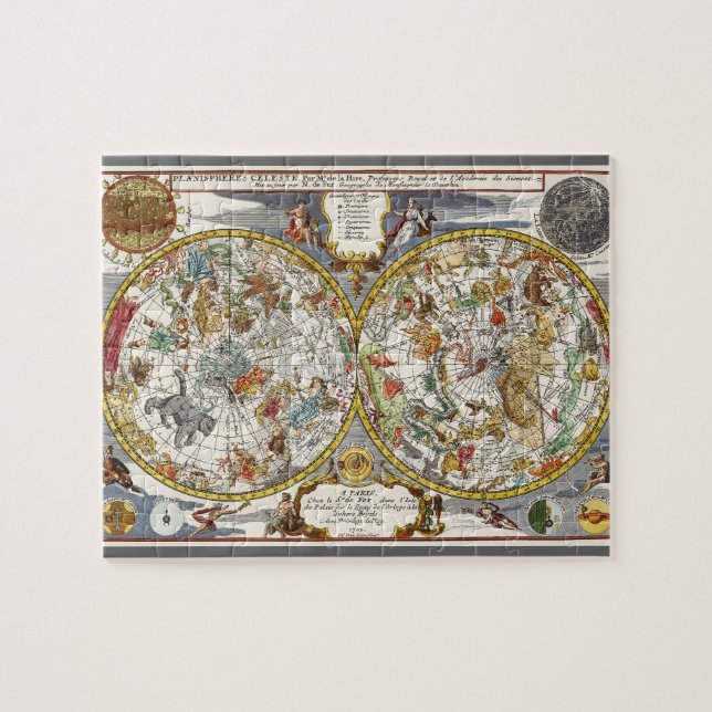 Vintage Planisphere Star Map by Nicholas de Fer Jigsaw Puzzle (Horizontal)