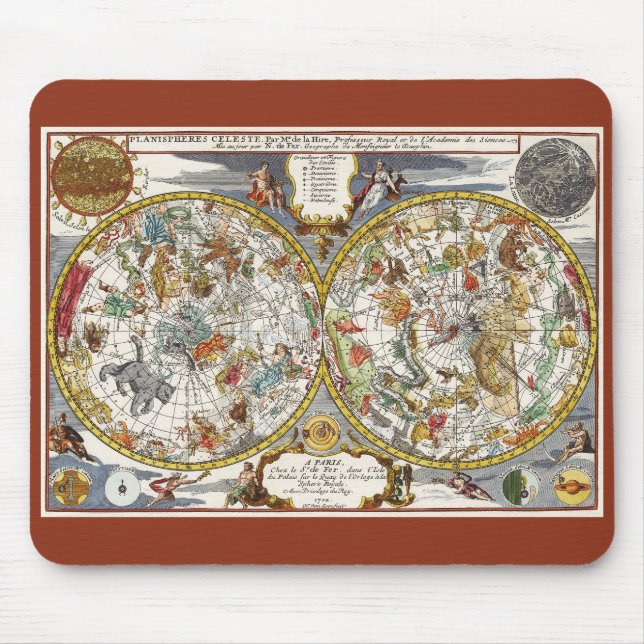 Vintage Planisphere Star Map by Nicholas de Fer Mouse Pad (Front)