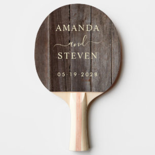 Vintage Planks Couple Names with Wedding Ping Pong Paddle