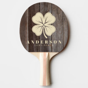 Vintage Planks Four Leaf Clover with Name Ping Pong Paddle