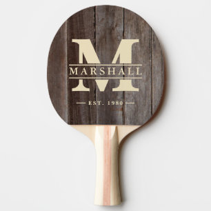 Vintage Planks Monogram & Name Overlay Ping Pong Paddle
