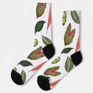 Vintage Plant Leaf Novelty Socks - White