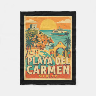Vintage Playa Del Carmen Mexico Travel Souvenir Fleece Blanket