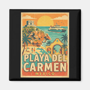 Vintage Playa Del Carmen Mexico Travel Souvenir Magnet