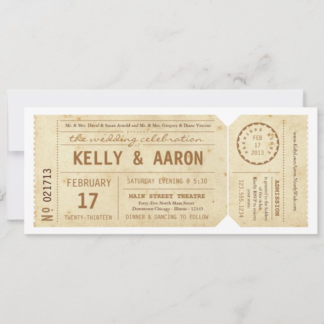 Vintage Playbill Theatre Ticket Wedding Invitation (Front)