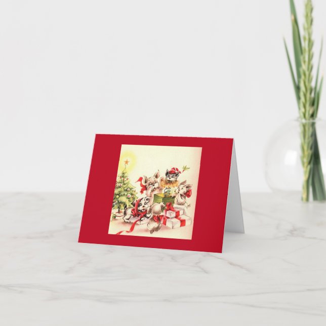 Vintage Playful Puppies Christmas Card (Front)