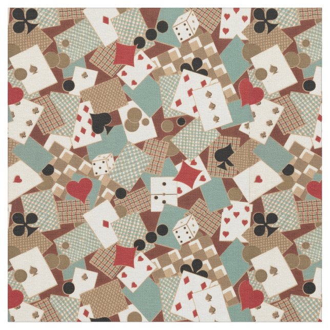 Vintage Playing Cards And Dice pattern Fabric (Close Up)