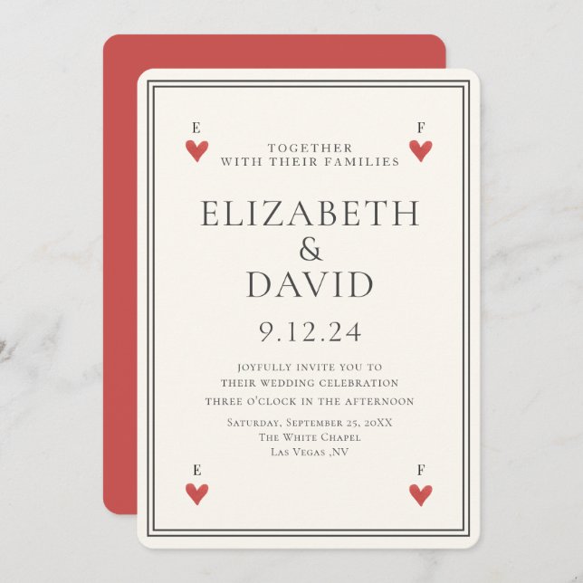 Vintage playing cards hearts Simple Wedding (Front/Back)