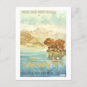 Vintage PLM Railway Lac D'Annecy Poster Postcard