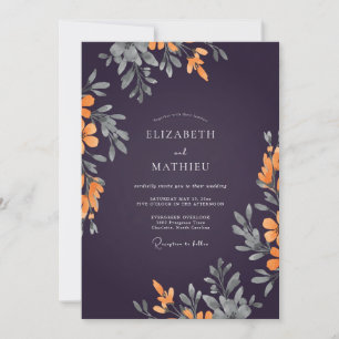 Vintage Plum Amber Leafy Wedding Invitation